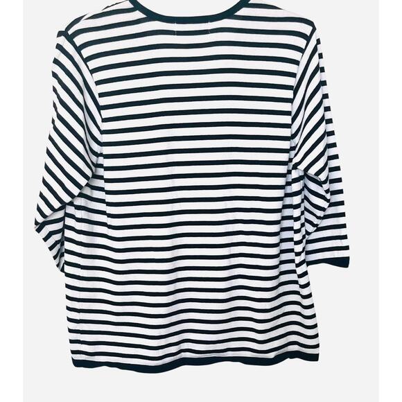 CATHY DANIELS LONG SLV PULL-OVER V-NECK TOP, WOMENS, 1X, BLACK & WHITE STRIPES - Picture 6 of 11